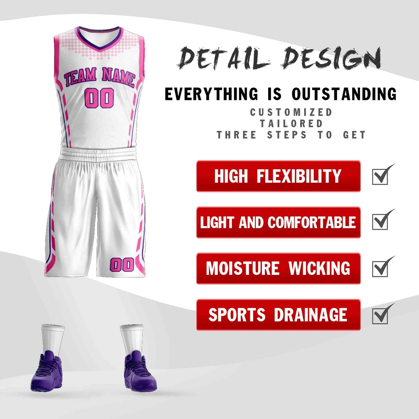 Custom White Pink-Purple Graffiti Pattern Sets Oblique Bar Basketball Jersey