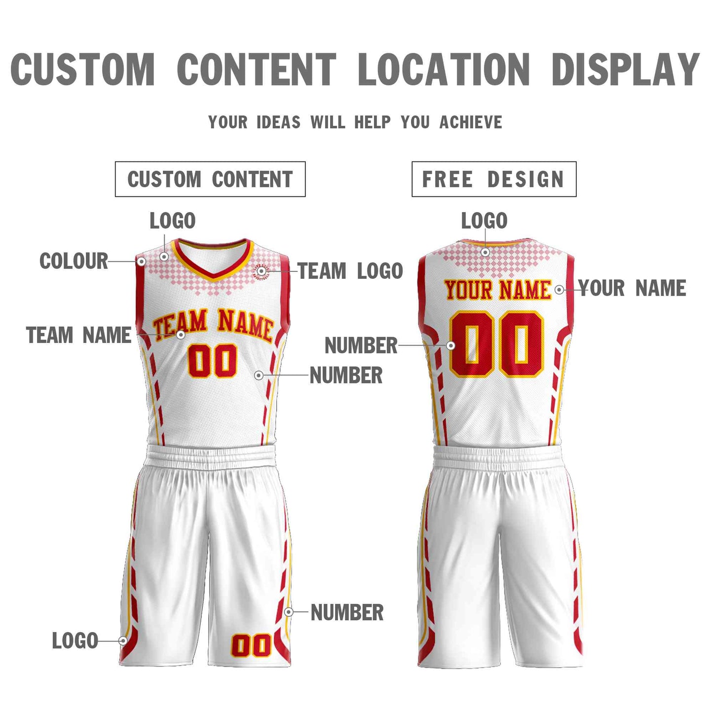 Custom White Red-Gold Graffiti Pattern Sets Oblique Bar Basketball Jersey