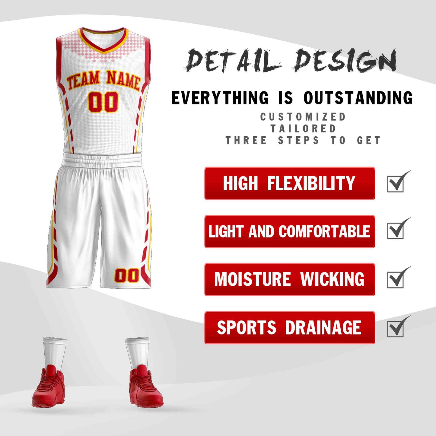 Custom White Red-Gold Graffiti Pattern Sets Oblique Bar Basketball Jersey