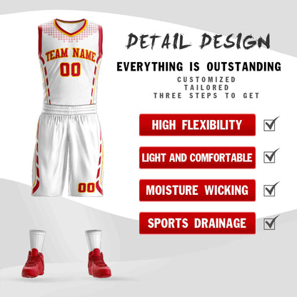 Custom White Red-Gold Graffiti Pattern Sets Oblique Bar Basketball Jersey