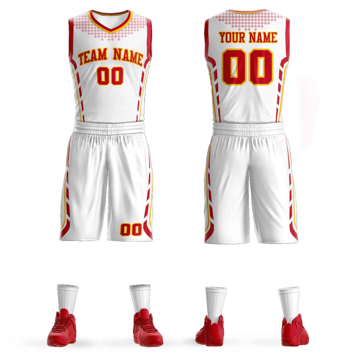 Custom White Red-Gold Graffiti Pattern Sets Oblique Bar Basketball Jersey