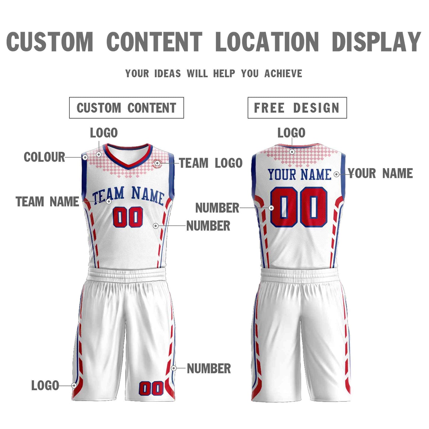 Custom White Royal Graffiti Pattern Sets Oblique Bar Basketball Jersey