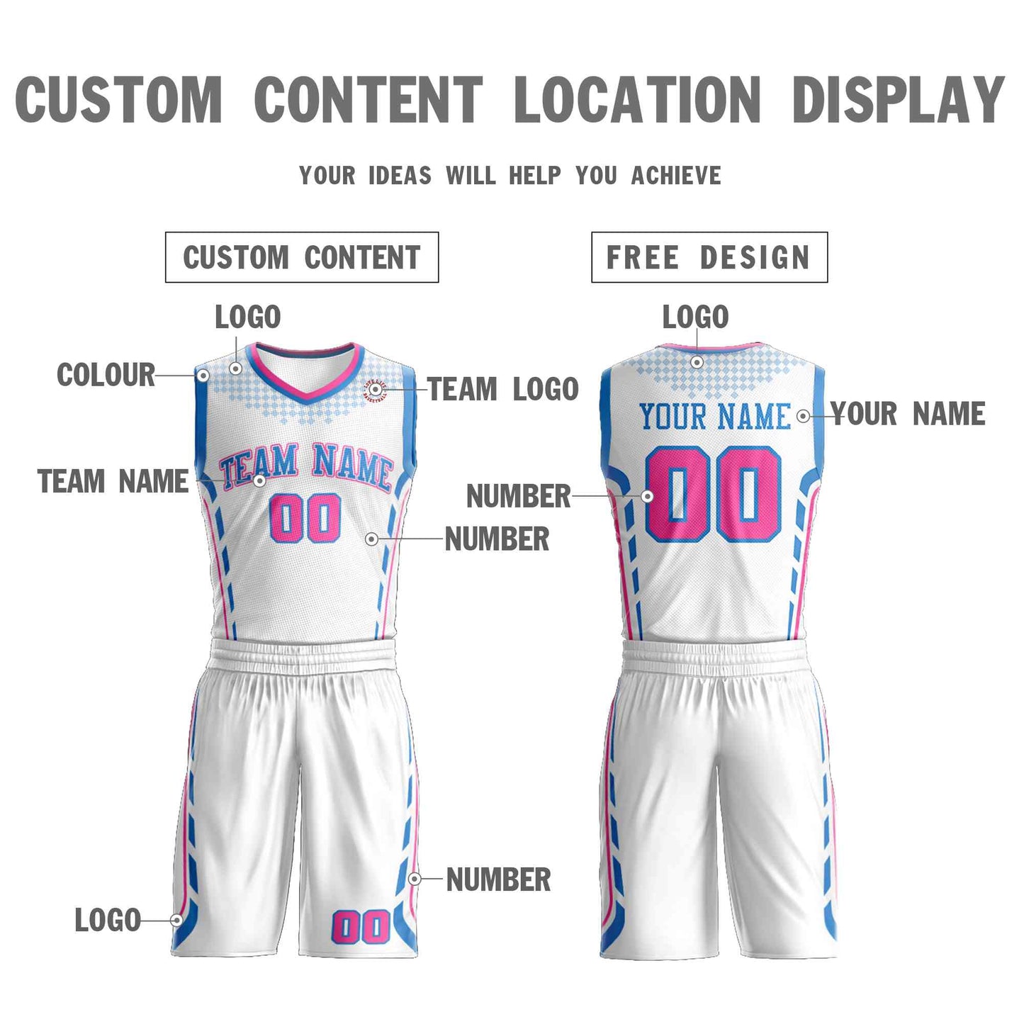 Custom White Powder Blue Graffiti Pattern Sets Oblique Bar Basketball Jersey