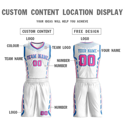 Custom White Powder Blue Graffiti Pattern Sets Oblique Bar Basketball Jersey