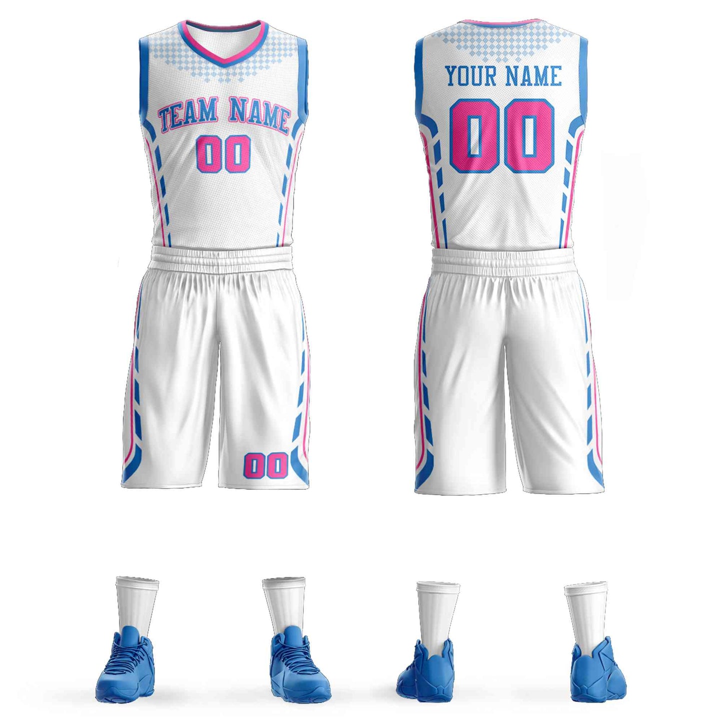 Custom White Powder Blue Graffiti Pattern Sets Oblique Bar Basketball Jersey