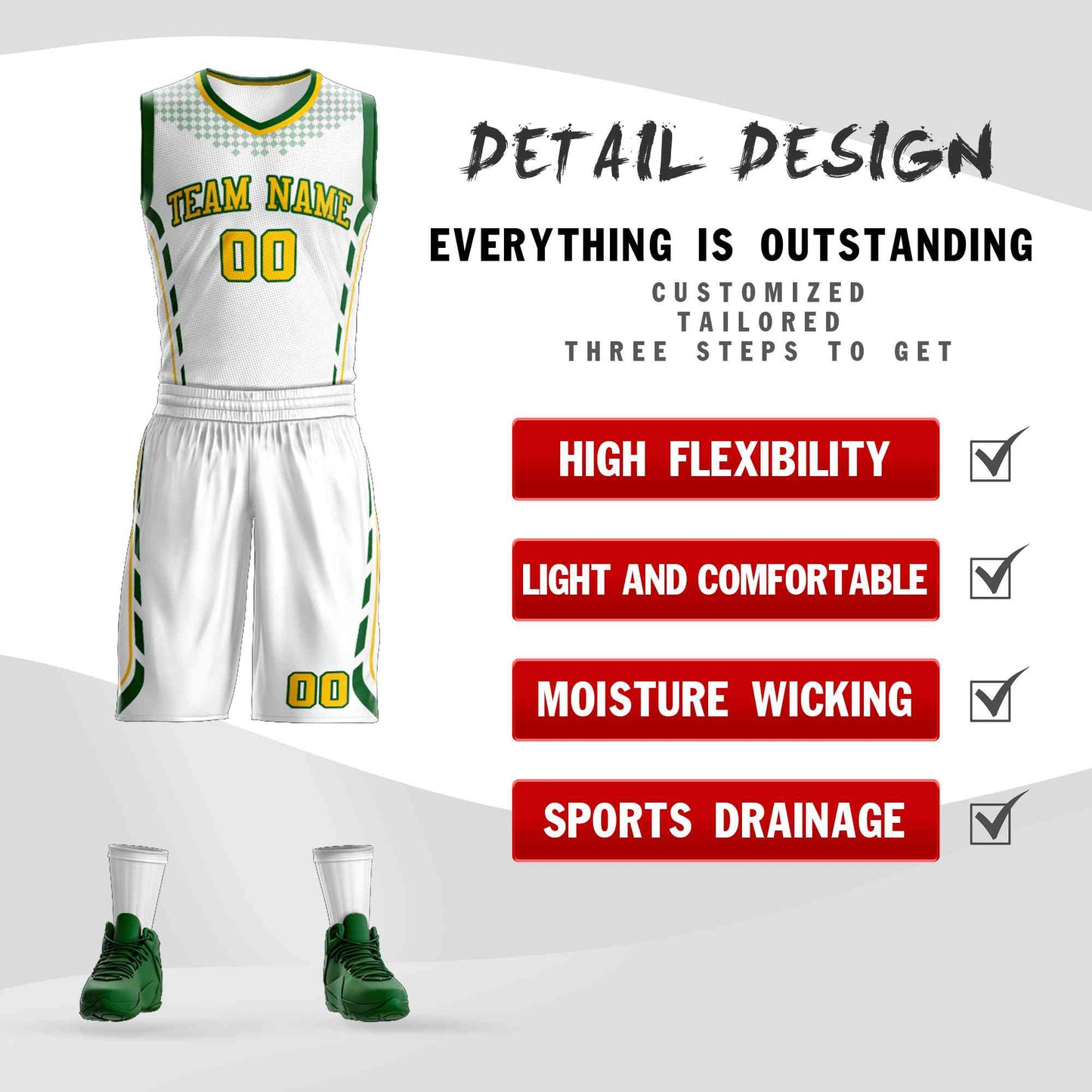 Custom White Gold-Green Graffiti Pattern Sets Oblique Bar Basketball Jersey