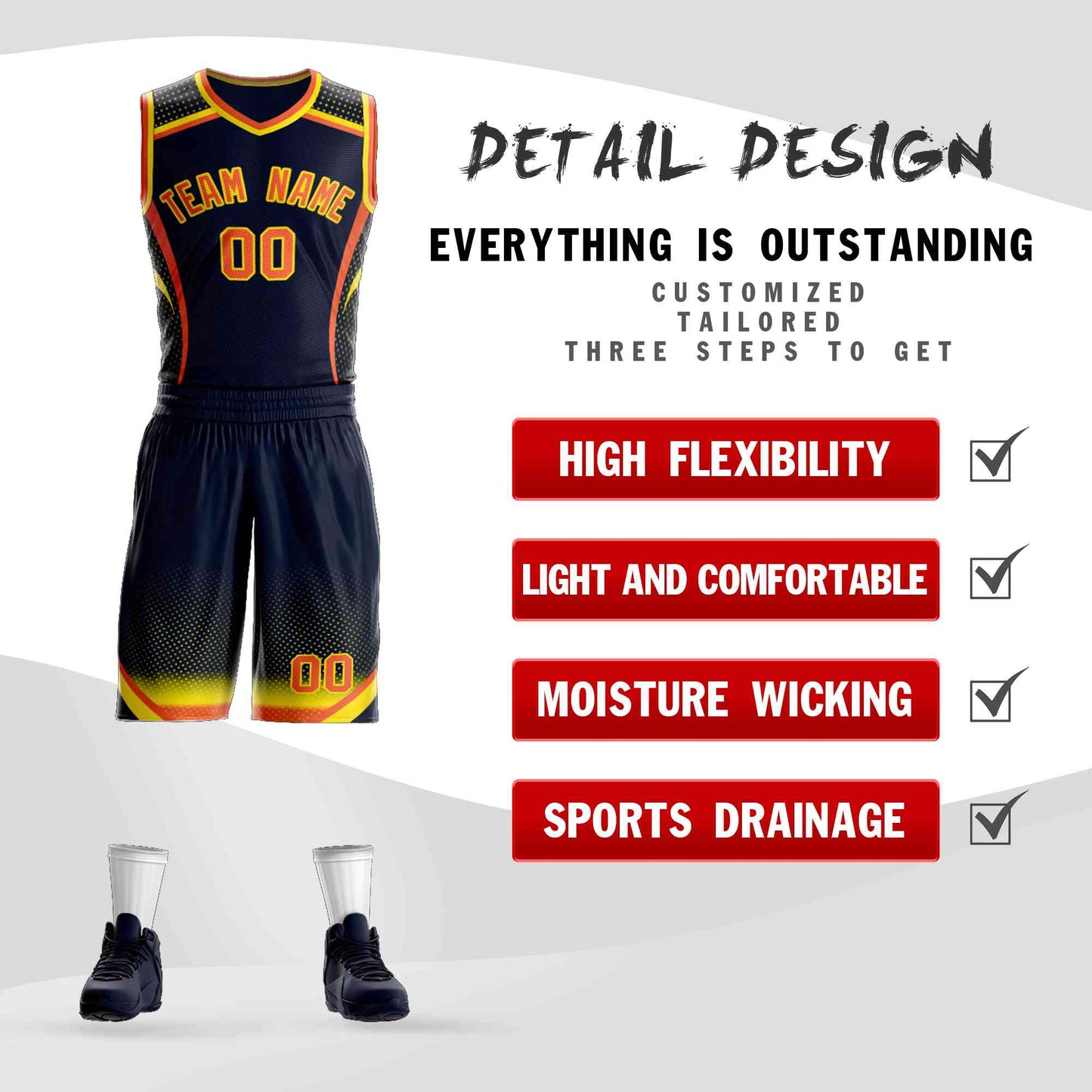 Custom Navy Orange-Gold Graffiti Pattern Sets Points Element Basketball Jersey