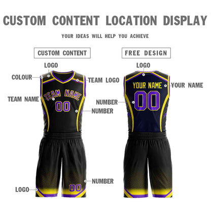 Custom Black Purple-Gold Graffiti Pattern Sets Points Element Basketball Jersey