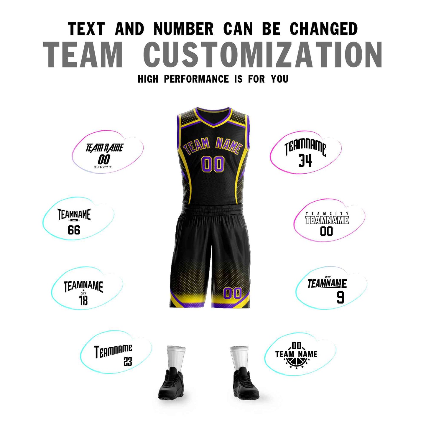 Custom Black Purple-Gold Graffiti Pattern Sets Points Element Basketball Jersey