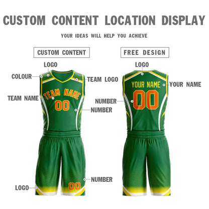 Custom Kelly Green Orange-Gold Graffiti Pattern Sets Points Element Basketball Jersey