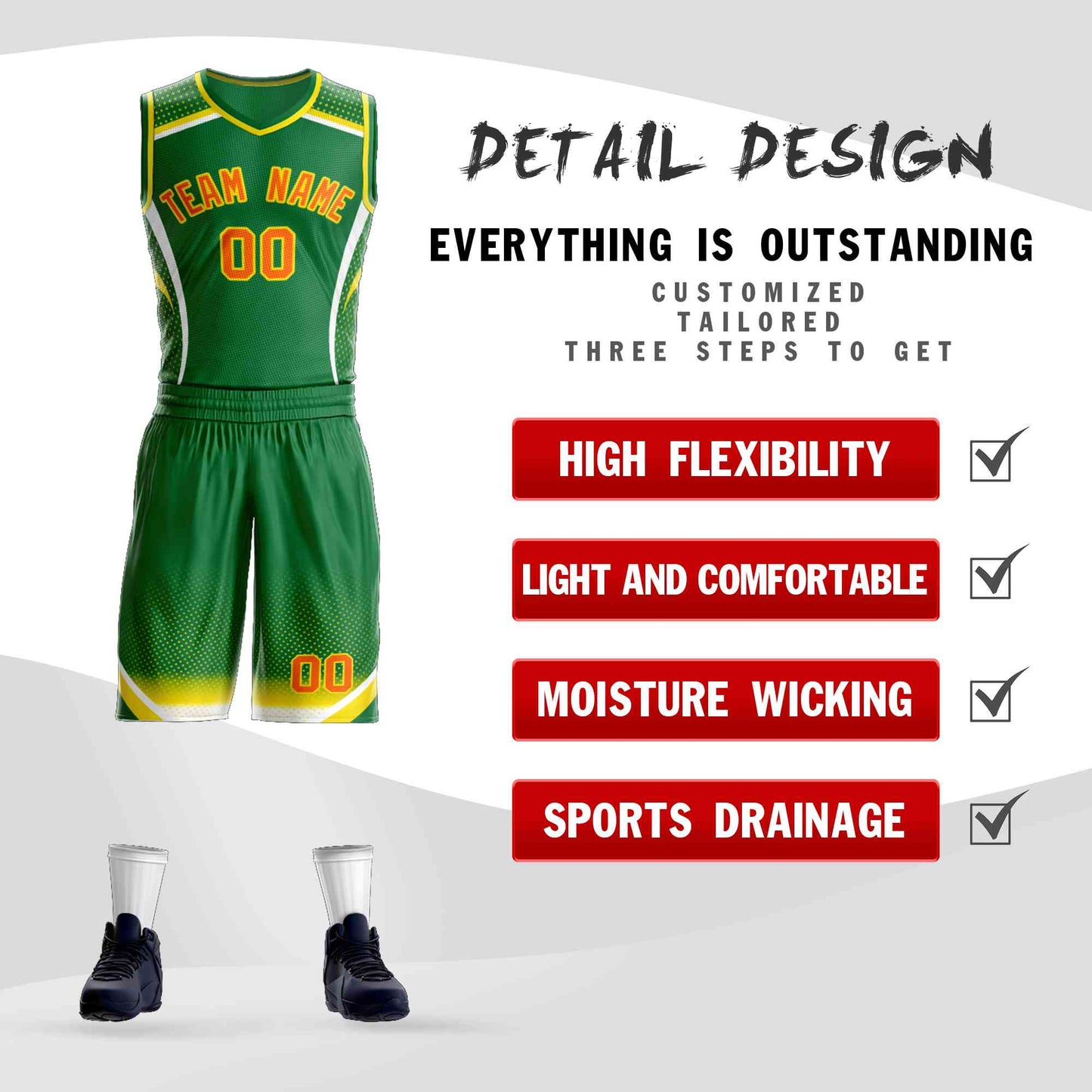 Custom Kelly Green Orange-Gold Graffiti Pattern Sets Points Element Basketball Jersey