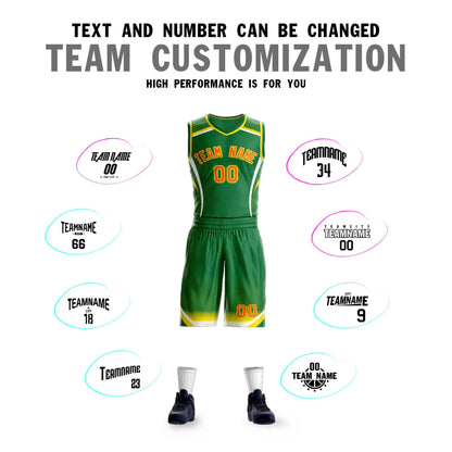 Custom Kelly Green Orange-Gold Graffiti Pattern Sets Points Element Basketball Jersey