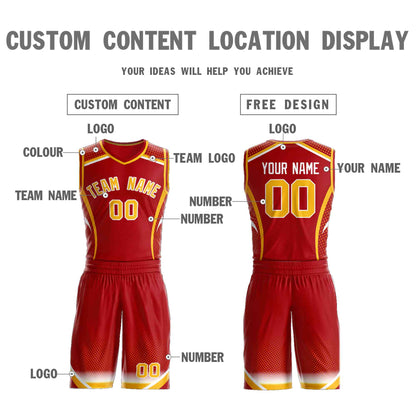 Custom Red Gold-White Graffiti Pattern Sets Points Element Basketball Jersey