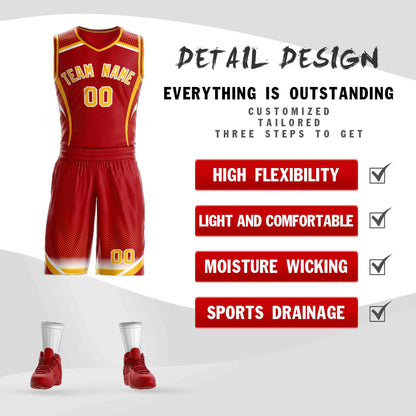 Custom Red Gold-White Graffiti Pattern Sets Points Element Basketball Jersey