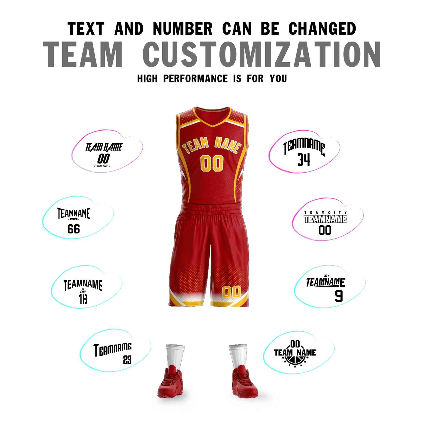 Custom Red Gold-White Graffiti Pattern Sets Points Element Basketball Jersey