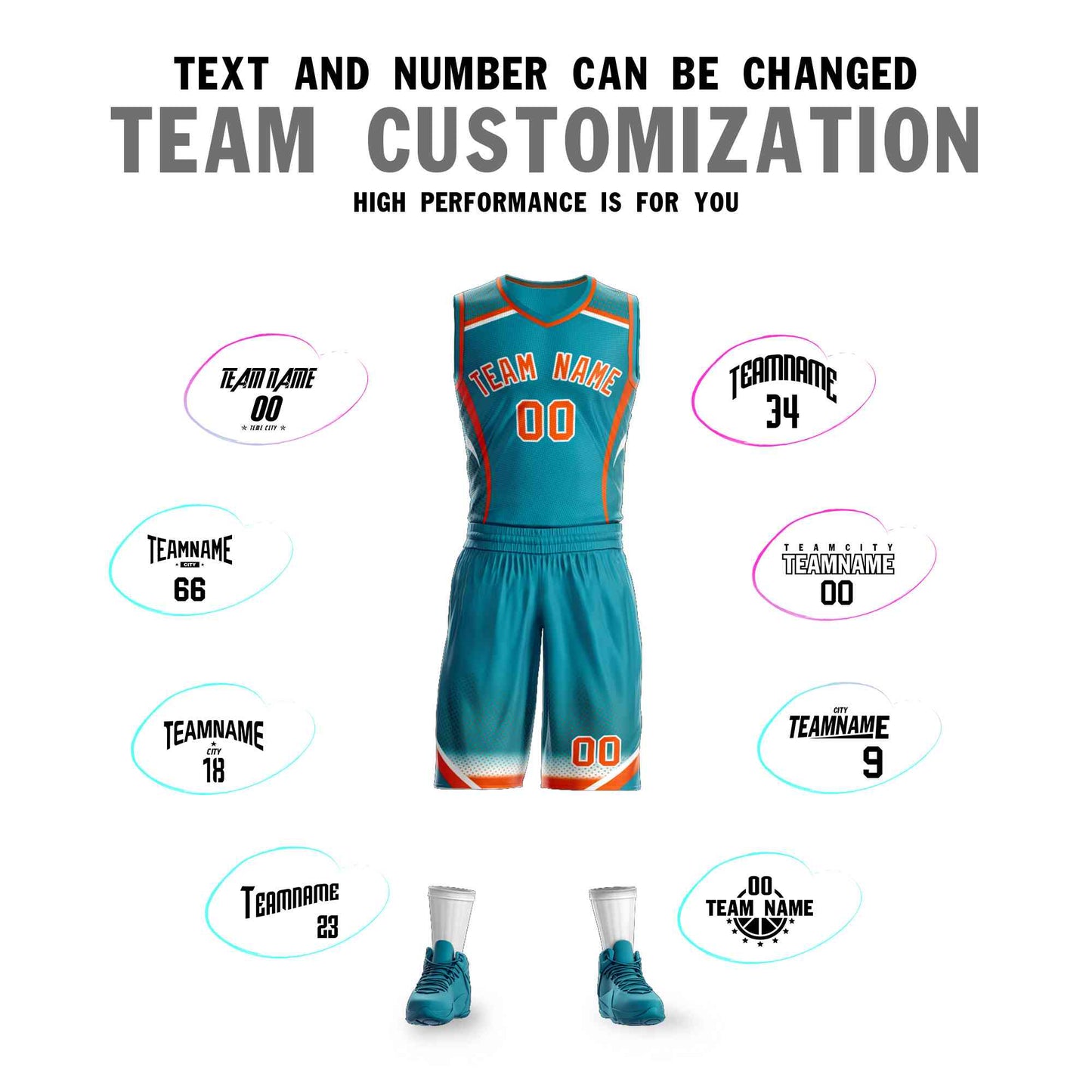 Custom Aqua Orange-White Graffiti Pattern Sets Points Element Basketball Jersey