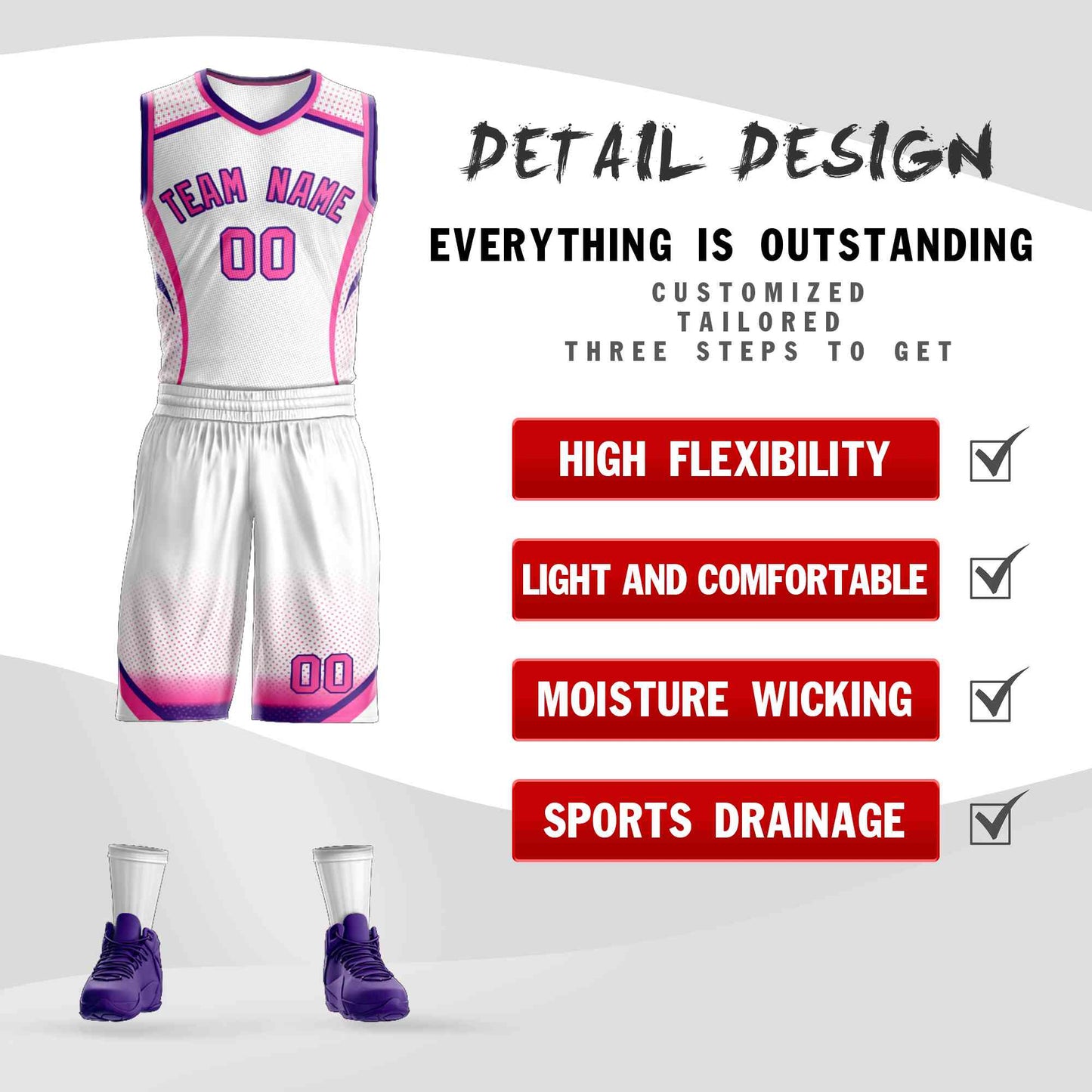 Custom White Pink-Purple Graffiti Pattern Sets Points Element Basketball Jersey