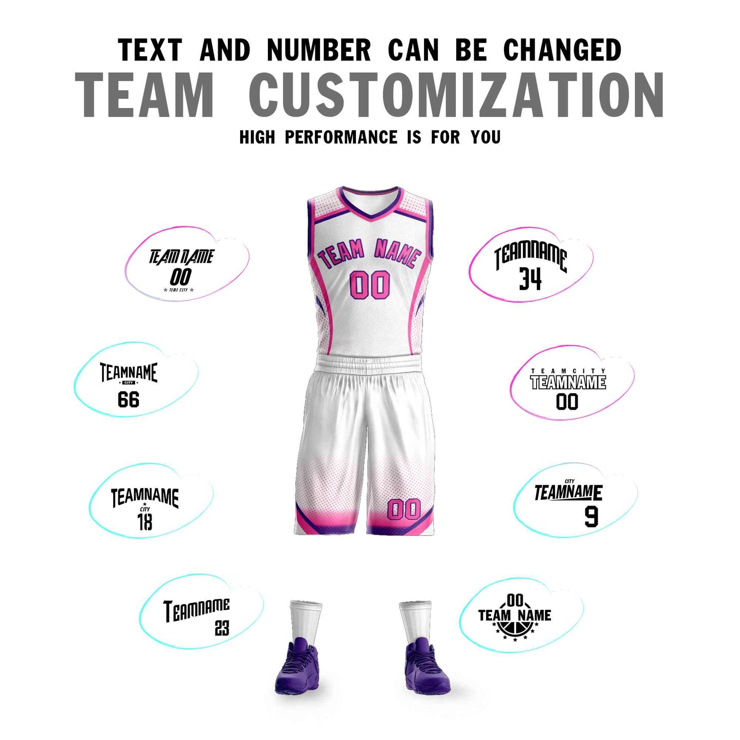 Custom White Pink-Purple Graffiti Pattern Sets Points Element Basketball Jersey