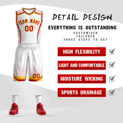 Custom White Red-Gold Graffiti Pattern Sets Points Element Basketball Jersey