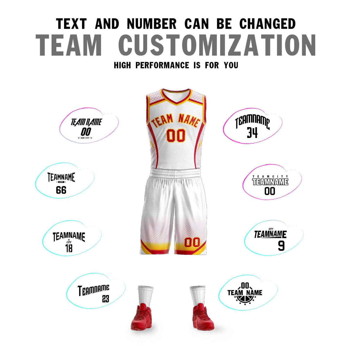 Custom White Red-Gold Graffiti Pattern Sets Points Element Basketball Jersey