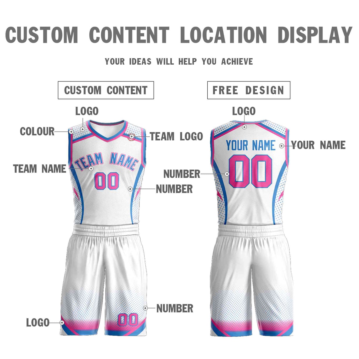 Custom White Pink-Light Blue Graffiti Pattern Sets Points Element Basketball Jersey