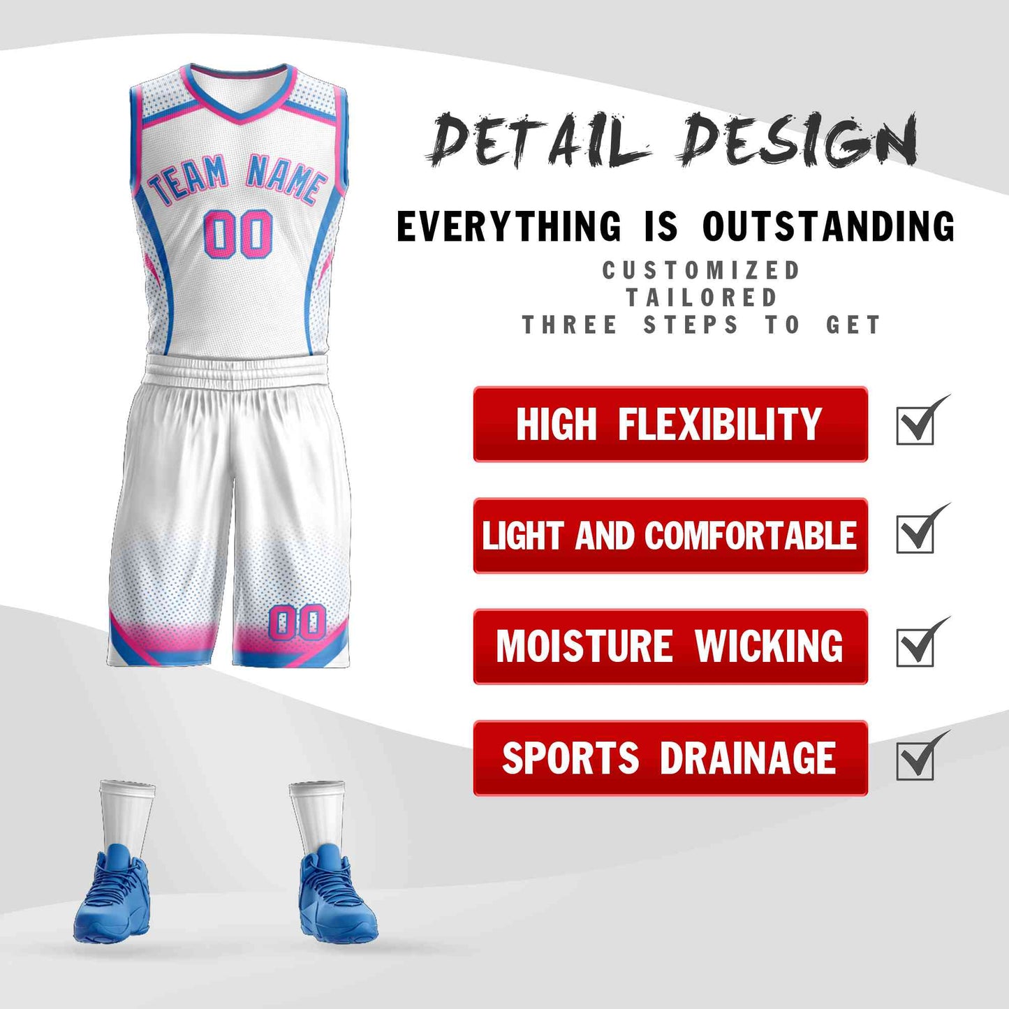 Custom White Pink-Light Blue Graffiti Pattern Sets Points Element Basketball Jersey