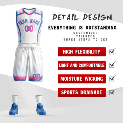 Custom White Pink-Light Blue Graffiti Pattern Sets Points Element Basketball Jersey