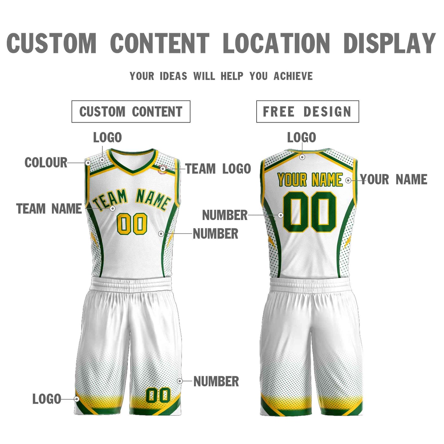 Custom White Kelly Green-White Graffiti Pattern Sets Points Element Basketball Jersey