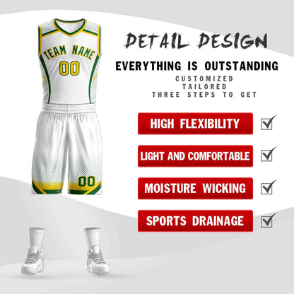 Custom White Kelly Green-White Graffiti Pattern Sets Points Element Basketball Jersey