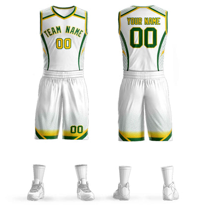 Custom White Kelly Green-White Graffiti Pattern Sets Points Element Basketball Jersey