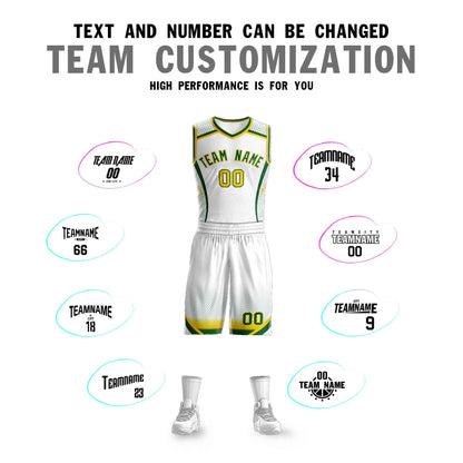 Custom White Kelly Green-White Graffiti Pattern Sets Points Element Basketball Jersey