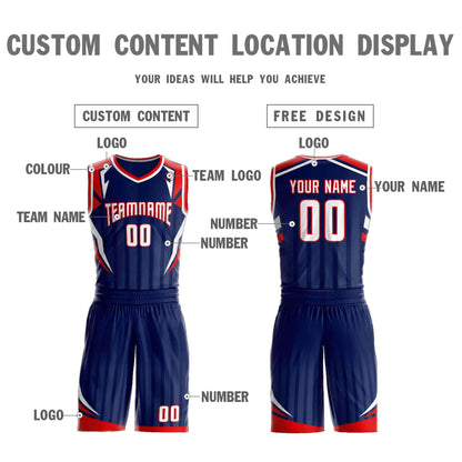 Custom Navy White-Red Graffiti Pattern Sets Angular Element Basketball Jersey