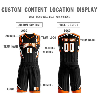 Custom Black White-Orange Graffiti Pattern Sets Angular Element Basketball Jersey