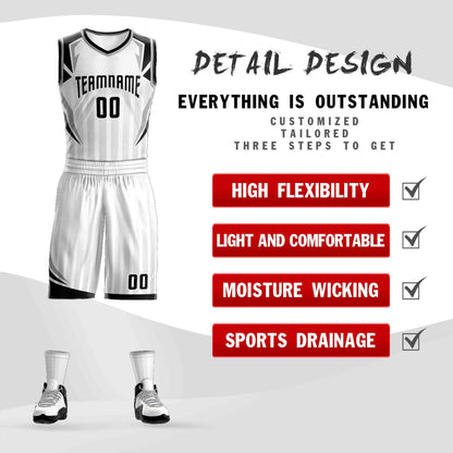 Custom White Black Graffiti Pattern Sets Angular Element Basketball Jersey