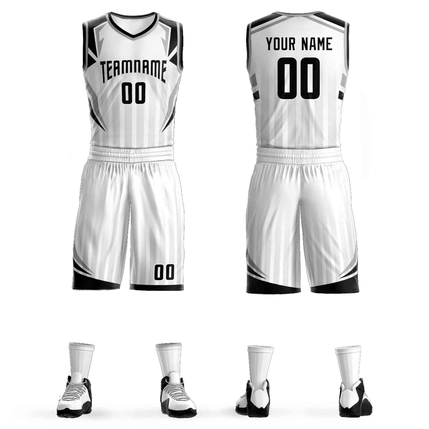 Custom White Black Graffiti Pattern Sets Angular Element Basketball Jersey