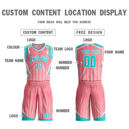 Custom Pink Teal-White Graffiti Pattern Sets Angular Element Basketball Jersey