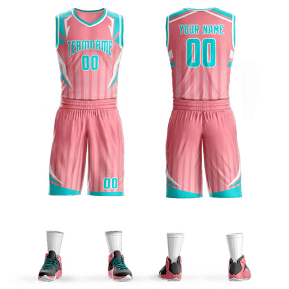 Custom Pink Teal-White Graffiti Pattern Sets Angular Element Basketball Jersey