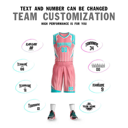 Custom Pink Teal-White Graffiti Pattern Sets Angular Element Basketball Jersey