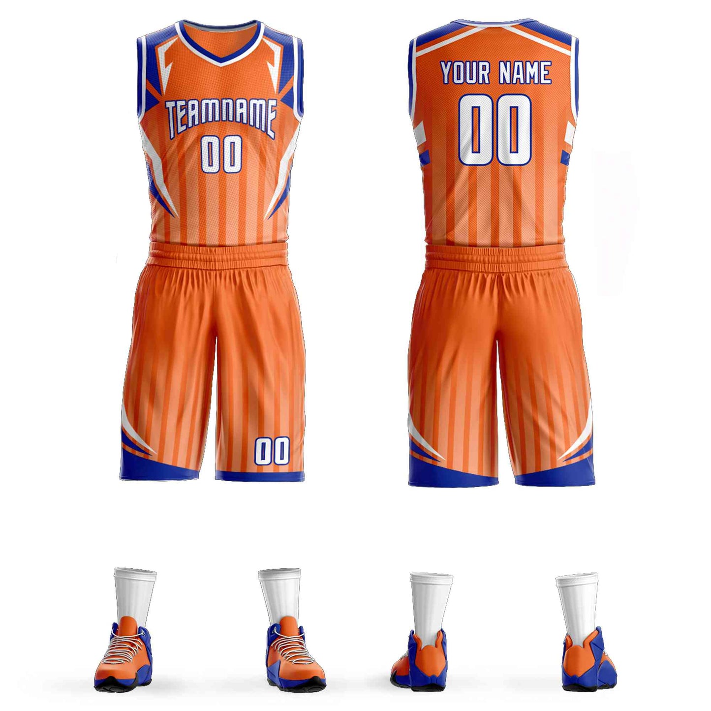 Custom Orange White-Royal Graffiti Pattern Sets Angular Element Basketball Jersey