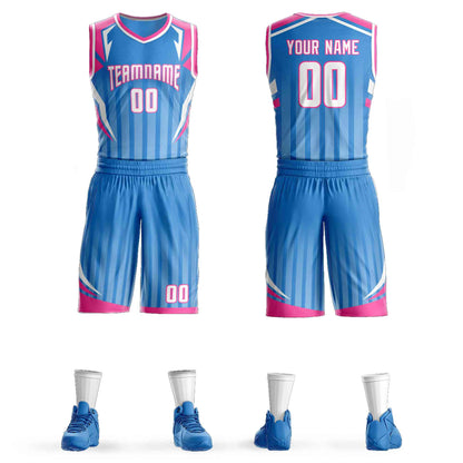 Custom Powder Blue White-Pink Graffiti Pattern Sets Angular Element Basketball Jersey