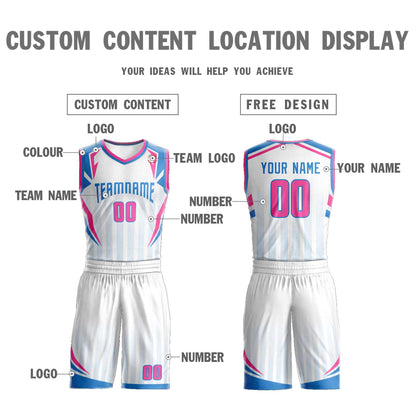 Custom White Powder Blue Graffiti Pattern Sets Angular Element Basketball Jersey