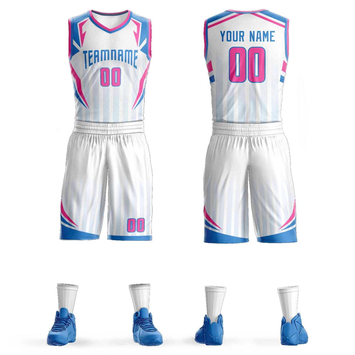 Custom White Powder Blue Graffiti Pattern Sets Angular Element Basketball Jersey