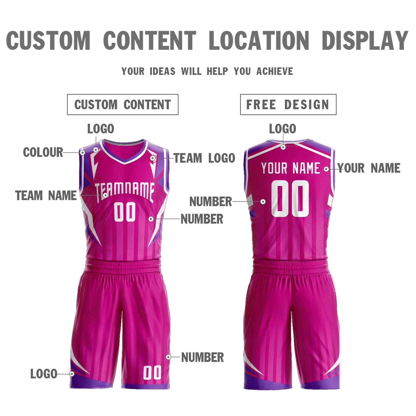 Custom Rose Pink White Graffiti Pattern Sets Angular Element Basketball Jersey