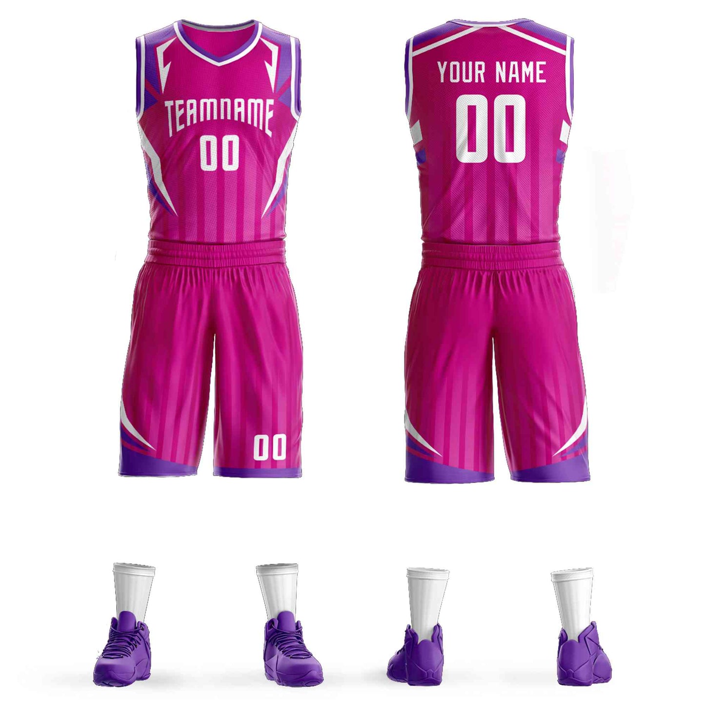 Custom Rose Pink White Graffiti Pattern Sets Angular Element Basketball Jersey