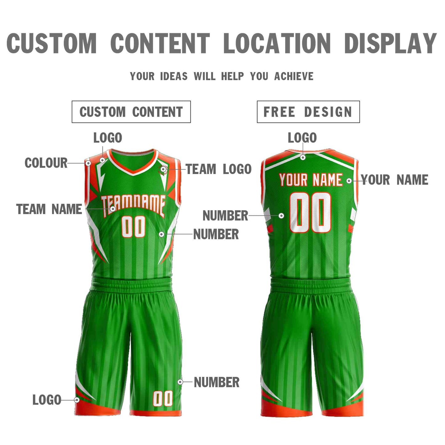 Custom Green White-Orange Graffiti Pattern Sets Angular Element Basketball Jersey