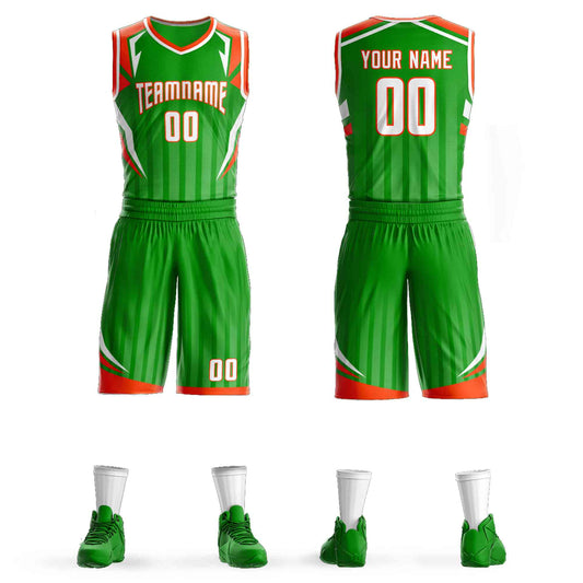 Custom Green White-Orange Graffiti Pattern Sets Angular Element Basketball Jersey