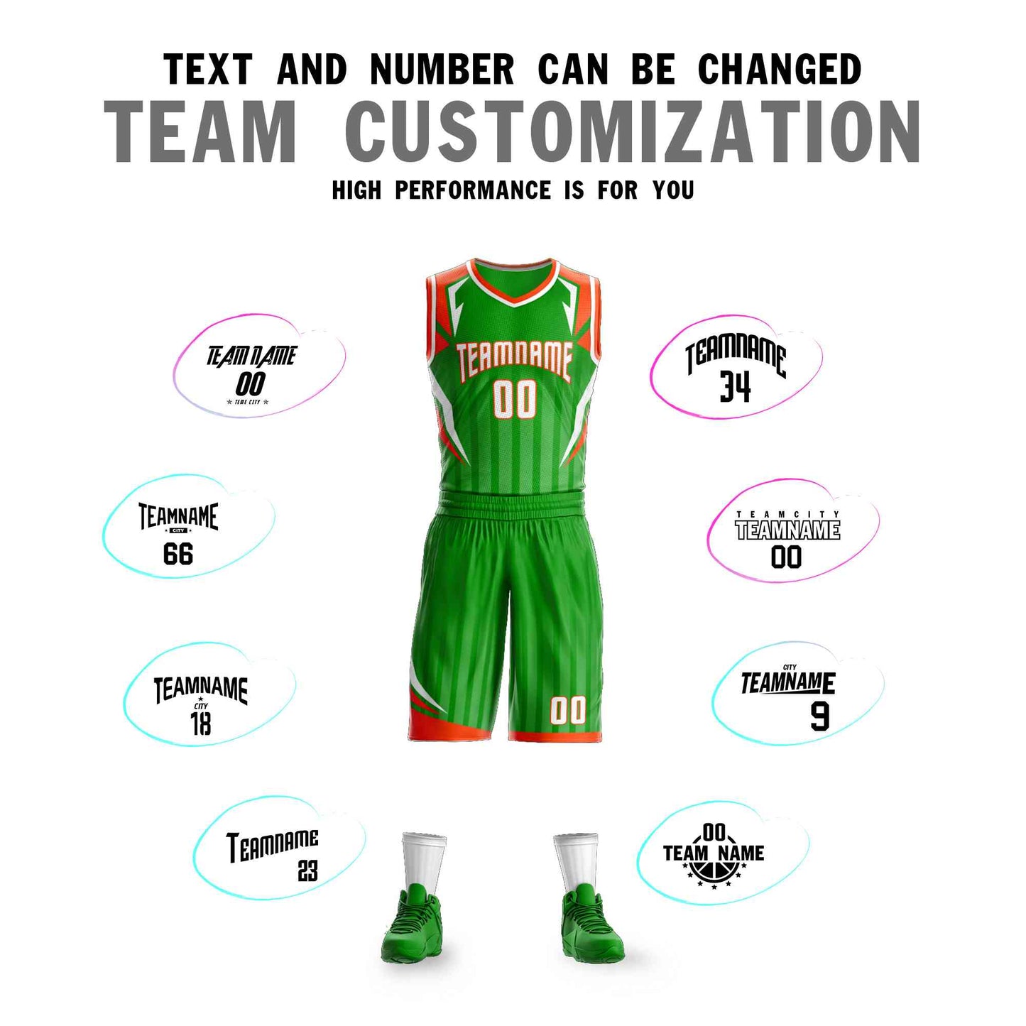 Custom Green White-Orange Graffiti Pattern Sets Angular Element Basketball Jersey