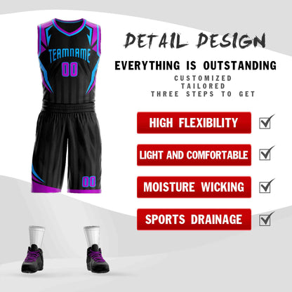 Custom Black Powder Blue Graffiti Pattern Sets Angular Element Basketball Jersey