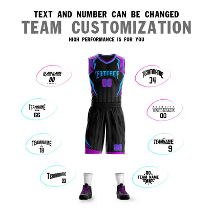 Custom Black Powder Blue Graffiti Pattern Sets Angular Element Basketball Jersey