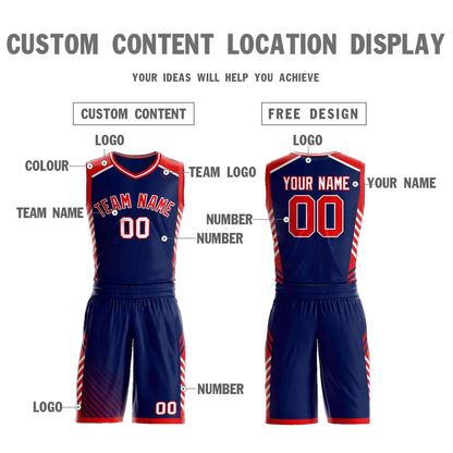 Custom Navy Red-White Graffiti Pattern Sets Bar Element Basketball Jersey